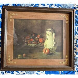 Vintage Large Still Life Bowl of Plums Chardin Framed Print Fruit Framed Cottage